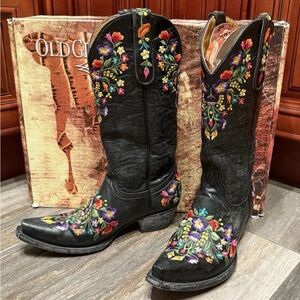Old Gringo Boots Sora Cowgirl Cowboy Floral Western Wedding Embroidery Black 7.5